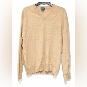 346 Brooks Brothers Soft Cashmere Sweater Beige Men size Large V-Neck Pullover